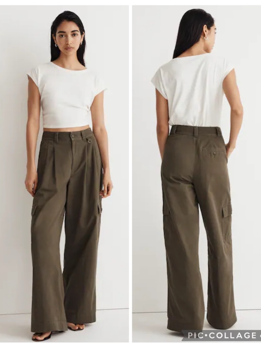 EUC Madewell  The Harlow Wide-Leg Cargo Pant in (Re)generative Chino in Capers